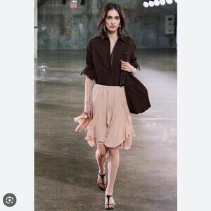 Zara Women ZW COLLECTION RUFFLED SKIRT Blush L NWT